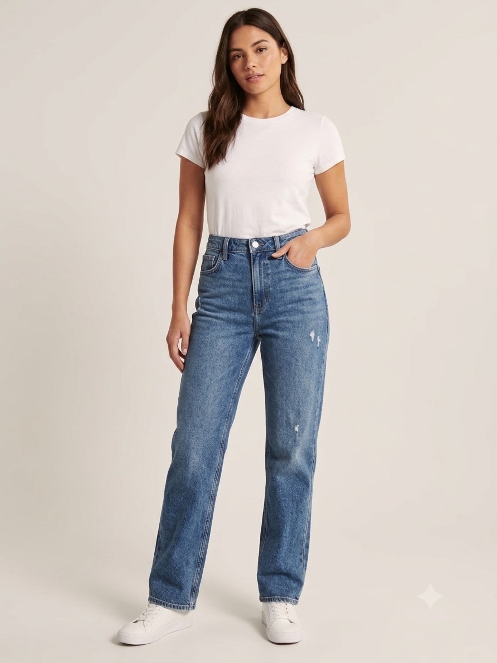 Hollister Mid-Blue Ultra High-Rise 90’s Straight Leg Jeans Long